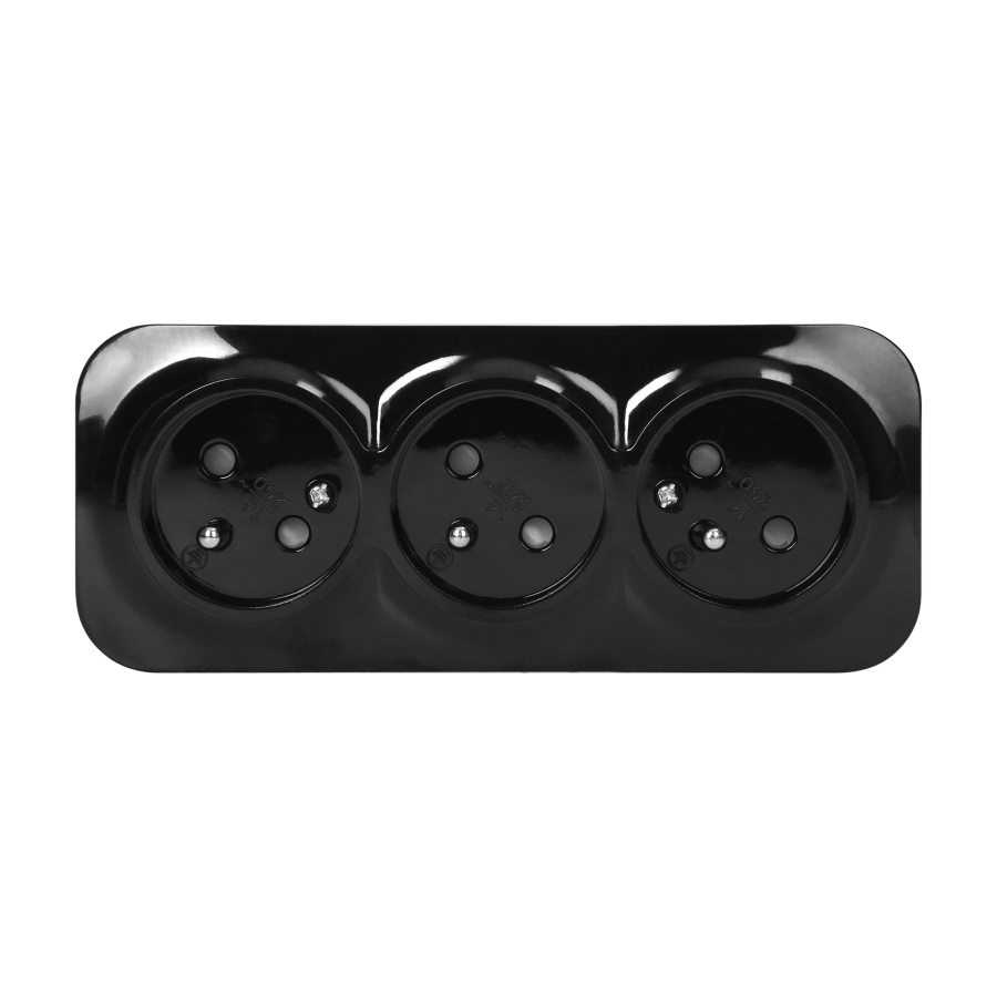 3-gang wall socket ToDo, 2P+E, IP20, 16A, 230V AC, black, 10 pieces