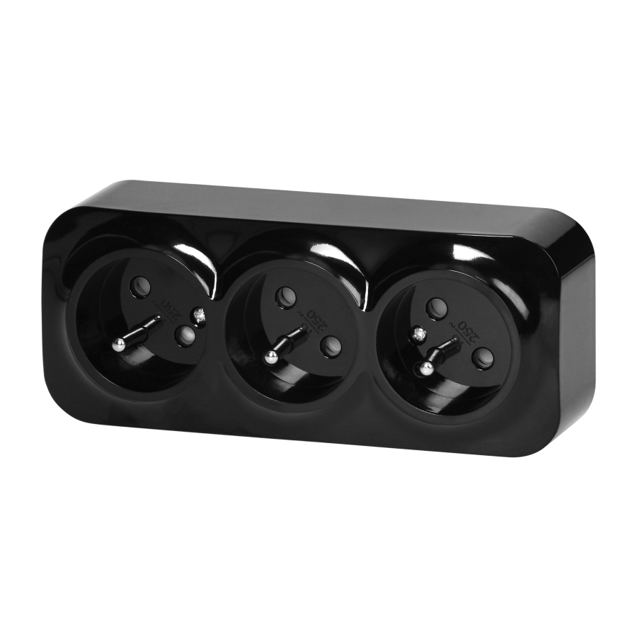 Gniazdo potrójne ToDo 2P+Z IP20, 16A, 230V AC, czarny, 10 sztuk