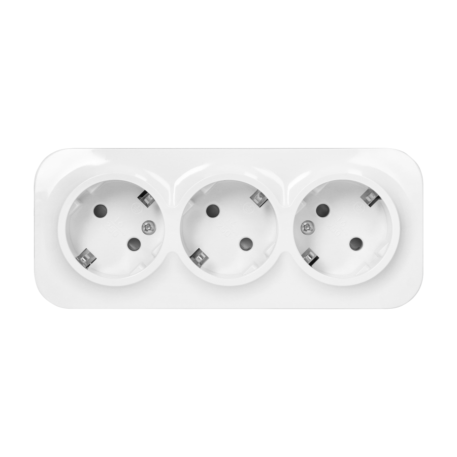 3-gang wall socket ToDo, 2P+E, Schuko type, IP20, 16A, 230V AC, white, 10 pieces