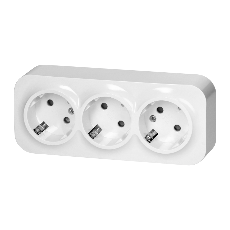 3-gang wall socket ToDo, 2P+E, Schuko type, IP20, 16A, 230V AC, white, 10 pieces