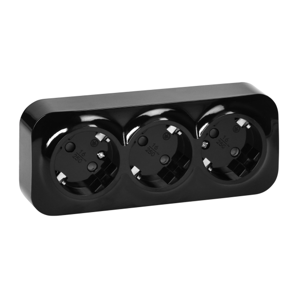 3-gang wall socket ToDo, 2P+E, Schuko type, IP20, 16A, 230V AC, black 3-gang wall socket ToDo, 2P+E, Schuko type, IP20, 16A, 230V AC, black