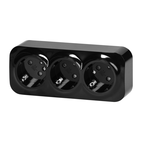 3-gang wall socket ToDo, 2P+E, Schuko type, IP20, 16A, 230V AC, black 3-gang wall socket ToDo, 2P+E, Schuko type, IP20, 16A, 230V AC, black