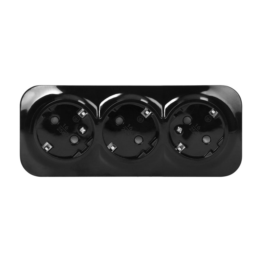 3-gang wall socket ToDo, 2P+E, Schuko type, IP20, 16A, 230V AC, black, 10 pieces