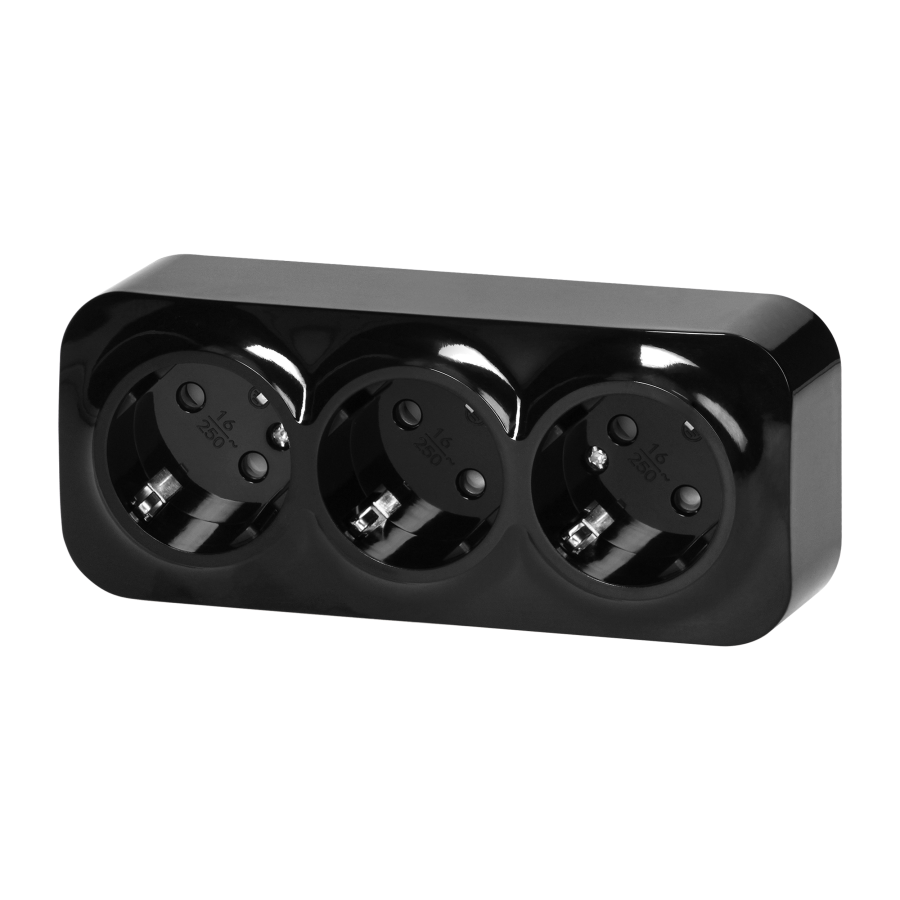 3-gang wall socket ToDo, 2P+E, Schuko type, IP20, 16A, 230V AC, black, 10 pieces