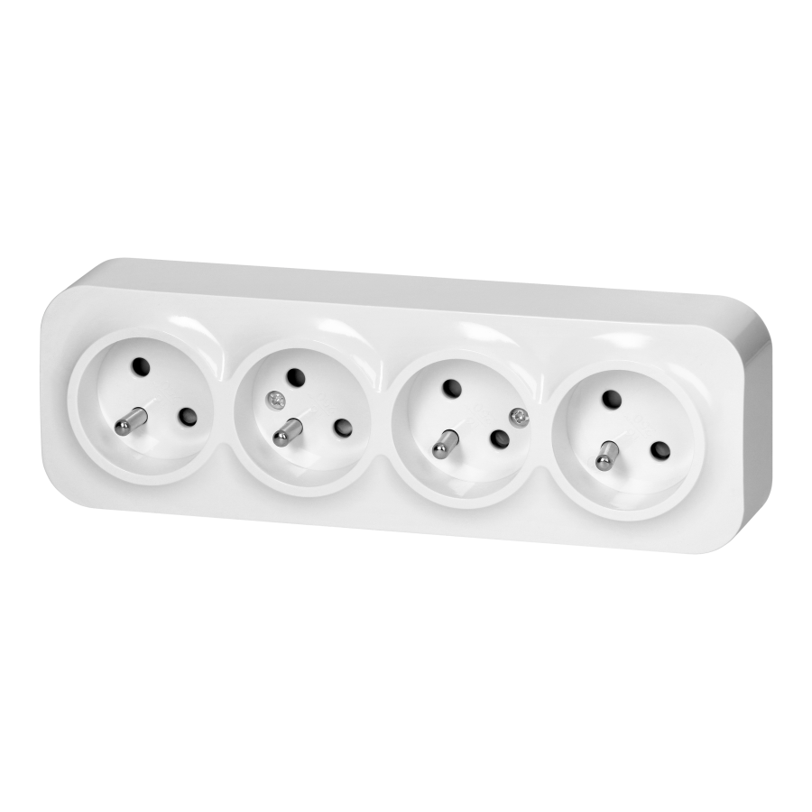 4-gang wall socket ToDo, 2P+E, IP20, 16A, 230V AC, white, 8 pieces