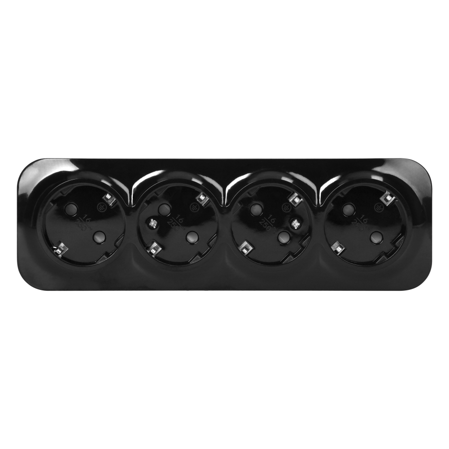 4-gang wall socket ToDo, 2P+E, Schuko type, IP20, 16A, 230V AC, black, 8 pieces