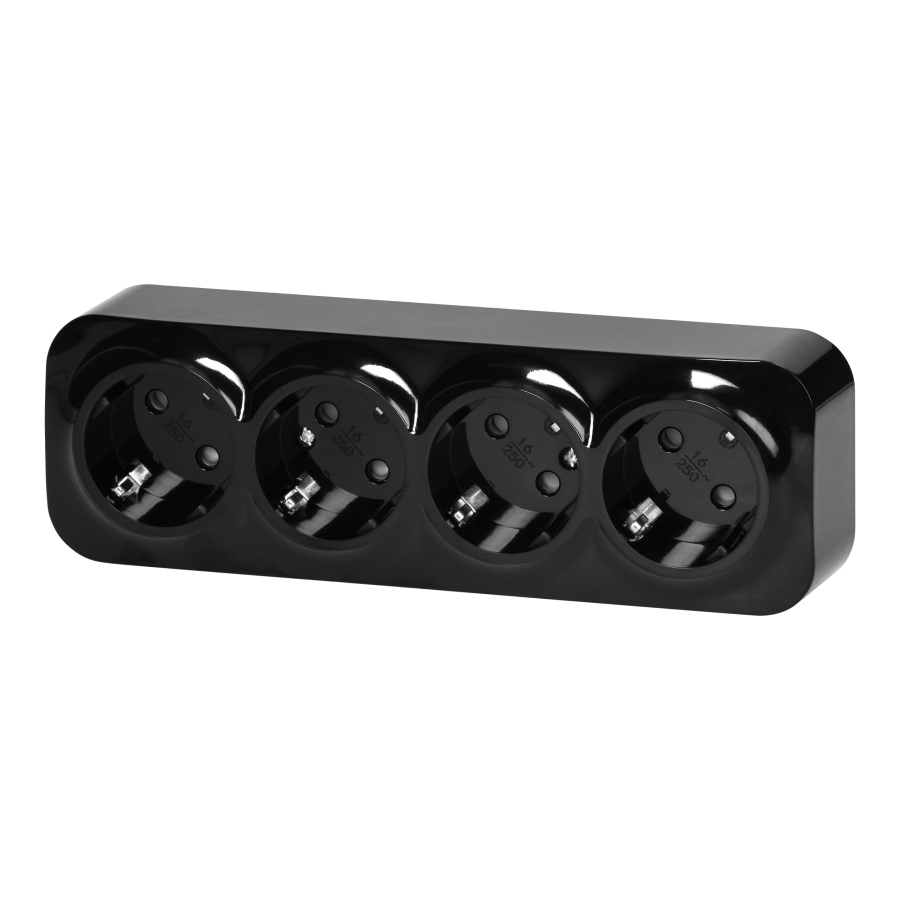 Gniazdo poczwórne ToDo 2P+Z Schuko IP20, 16A, 230V AC, czarny, 8 sztuk