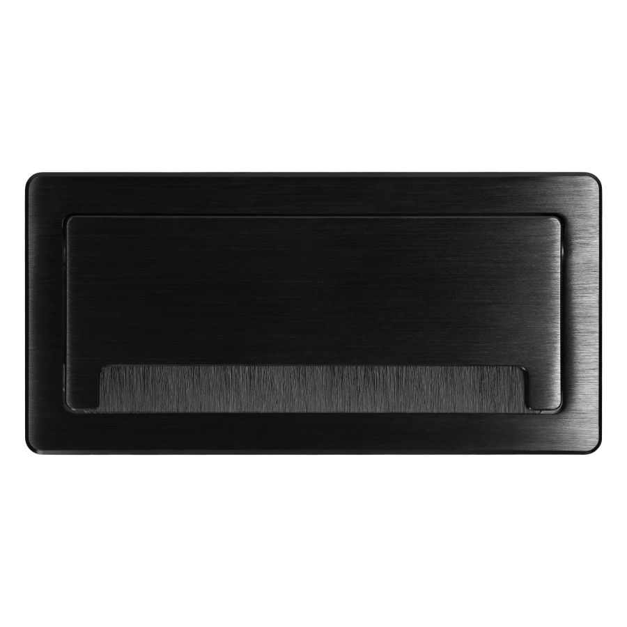 Recessed furniture socket with flat milled edge, anti-dust brush and 1.5m cable, 2x2P+E (Schuko), 2x USB (type A+C; 3.6A), 2xNET, black