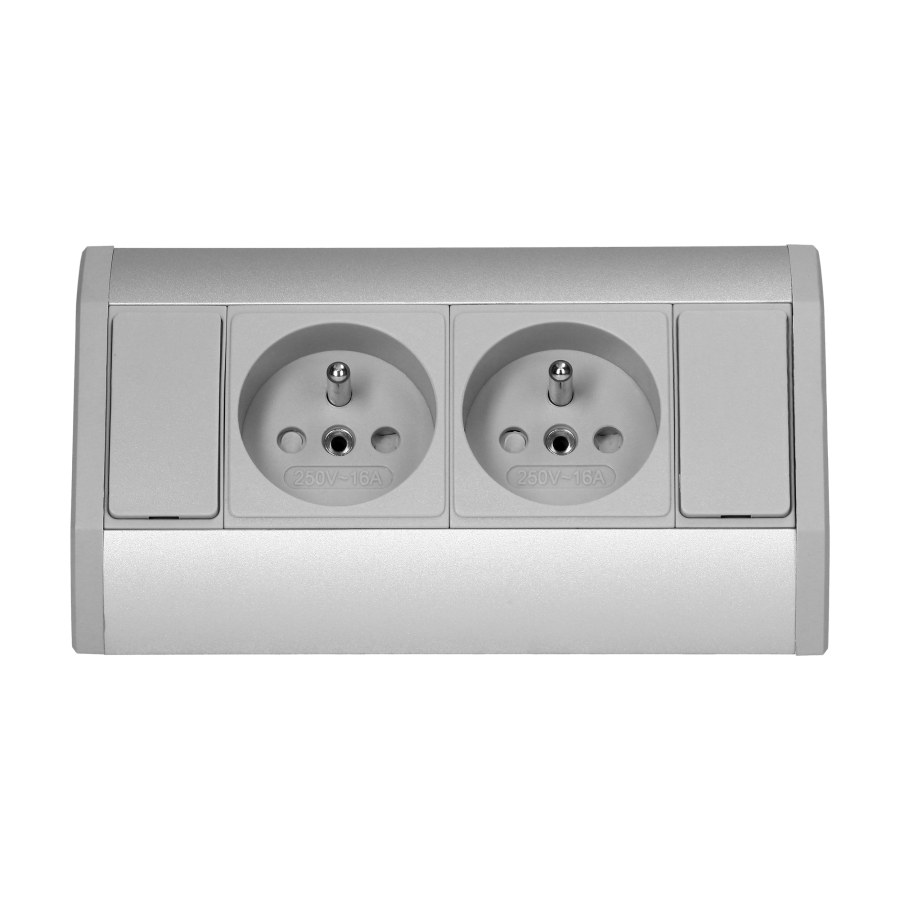 Furniture socket 2x2P+E, silver
