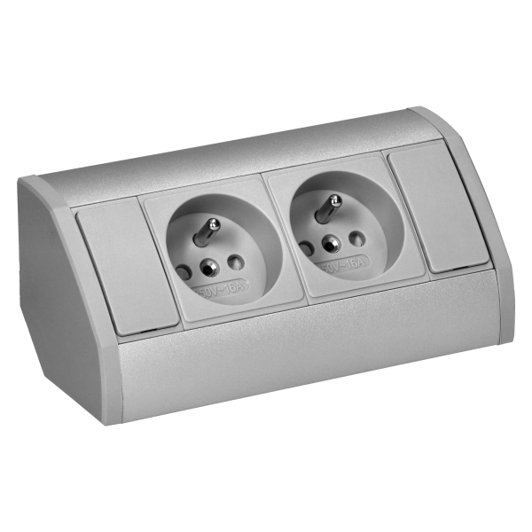Furniture socket 2x2P+E, silver Furniture socket 2x2P+E, silver