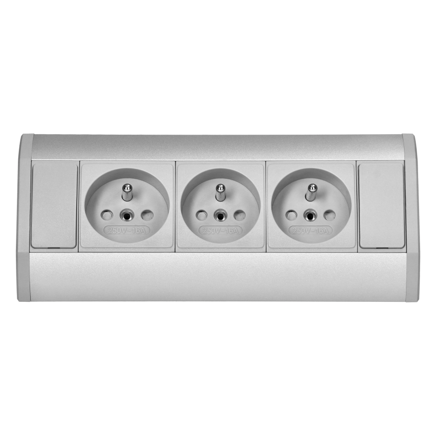 Furniture socket 3x2P+E, silver