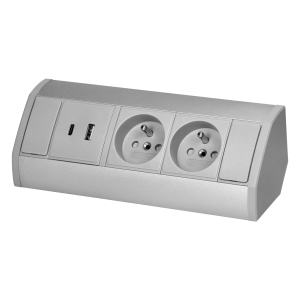Furniture socket 2x2P+E, 2xUSB (A+C type; 2.4A), grey-silver