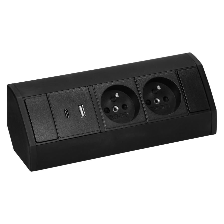 Furniture socket 2x2P+E, 2xUSB (A+C type; 2.4A), black