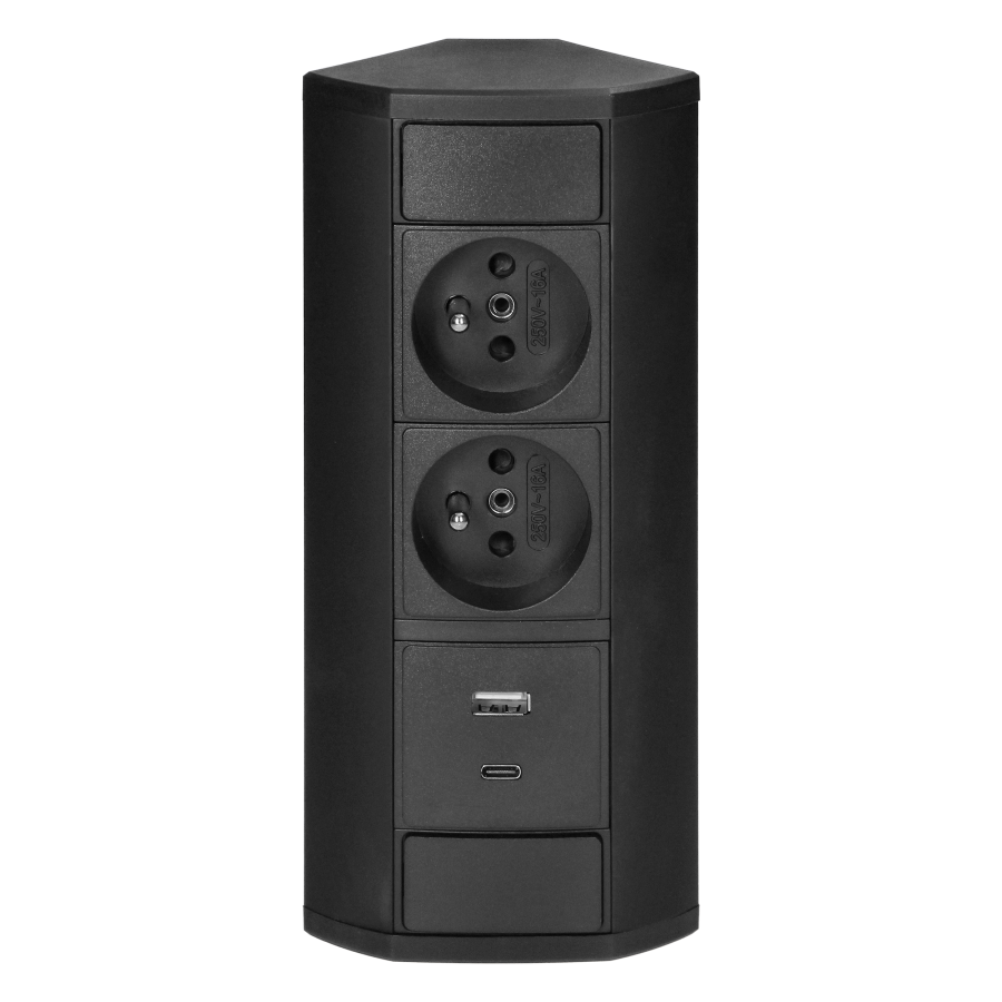 Furniture socket 2x2P+E, 2xUSB (A+C type; 2.4A), black