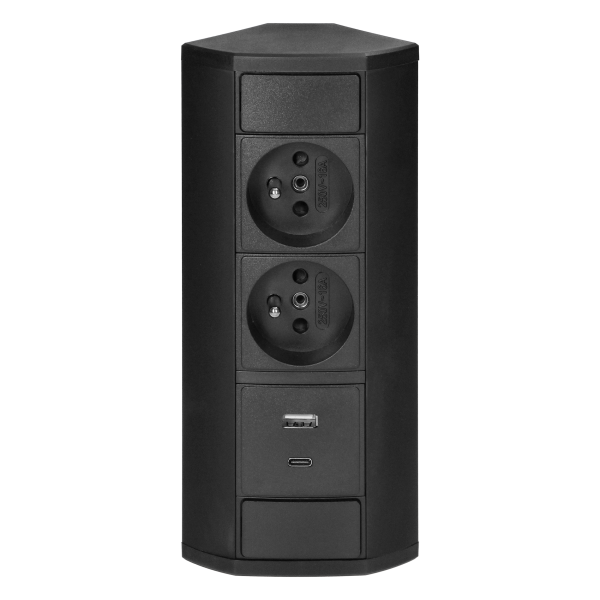 Gniazdo meblowe 2x2P+Z, 2xUSB (typ A+C; 2,4A), czarne Gniazdo meblowe 2x2P+Z, 2xUSB (typ A+C; 2,4A), czarne