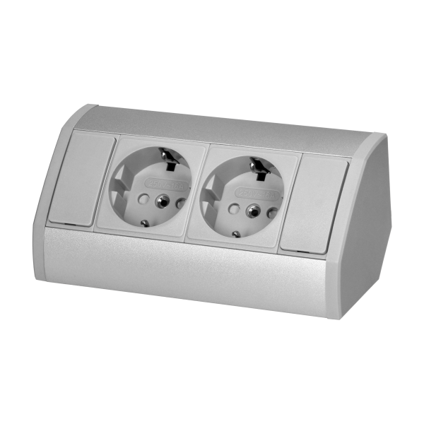 Furniture socket 2x2P+E (Schuko), silver Furniture socket 2x2P+E (Schuko), silver