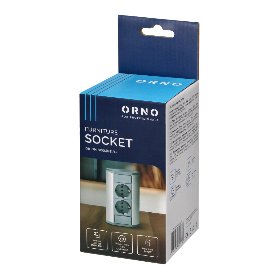 Gniazdo meblowe 2x2P+Z (Schuko), szaro-srebrne