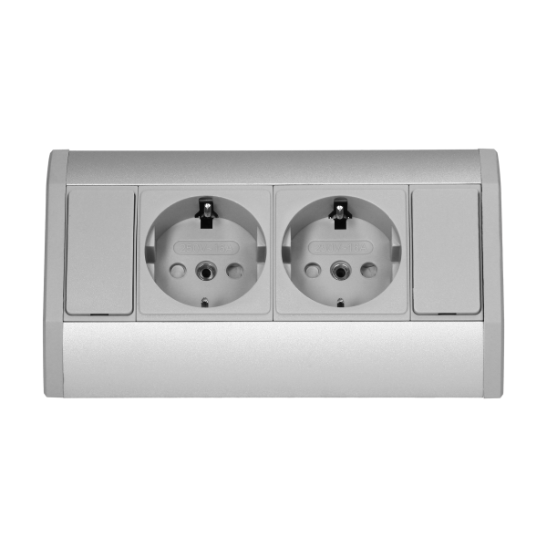 Gniazdo meblowe 2x2P+Z (Schuko), szaro-srebrne Gniazdo meblowe 2x2P+Z (Schuko), szaro-srebrne