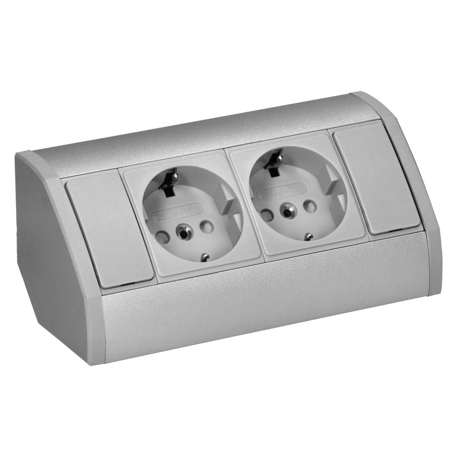 Gniazdo meblowe 2x2P+Z (Schuko), szaro-srebrne