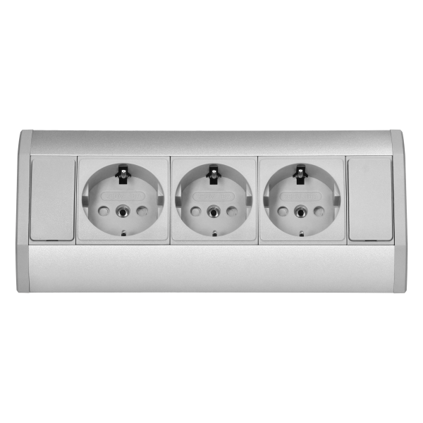 Gniazdo meblowe 3x2P+Z (Schuko), szaro-srebrne