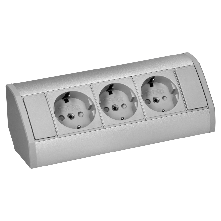 Gniazdo meblowe 3x2P+Z (Schuko), szaro-srebrne