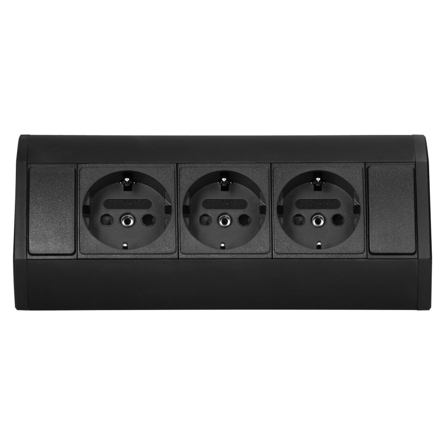 Furniture socket 3x2P+E (Schuko), black