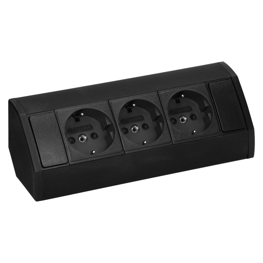 Gniazdo meblowe 3x2P+Z (Schuko), czarne