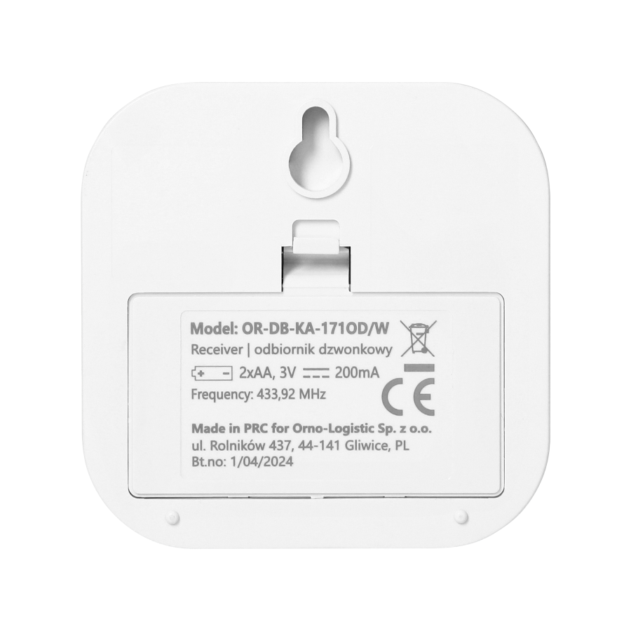 ATEL DC, dzwonek bezprzewodowy bateryjny, learning system, 38 dźwięków, 150m, biały