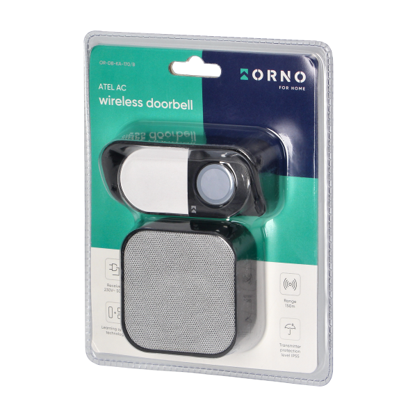 ATEL AC, wireless mains-powered doorbell, learning system, 38 sounds, 150m, black