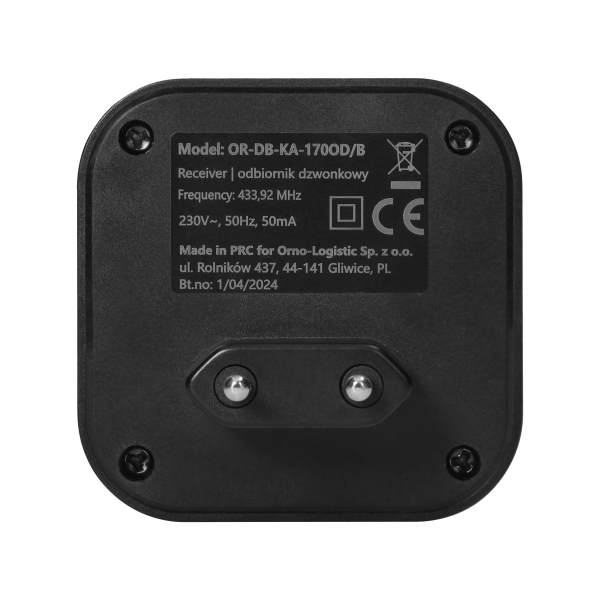 ATEL AC, wireless mains-powered doorbell, learning system, 38 sounds, 150m, black