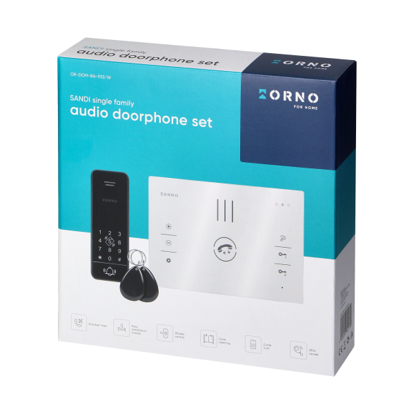 SANDI, zestaw domofonowy jednorodzinny, bezsłuchawkowy 2-żyłowy, szyfrator, RFID, biały