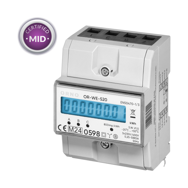 3-fazowy licznik energii elektrycznej, 80A, MID, 4,5 modułu, DIN TH-35mm 3-fazowy licznik energii elektrycznej, 80A, MID, 4,5 modułu, DIN TH-35mm