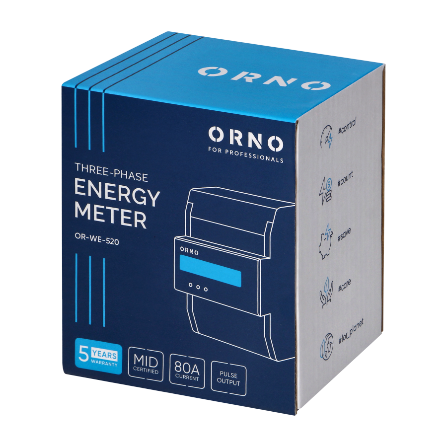 3-phase energy meter with MID, 80A, 4.5 modules, DIN TH-35mm