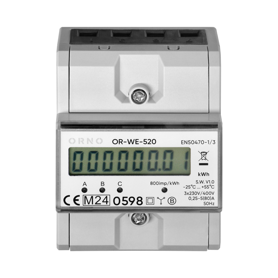 3-fazowy licznik energii elektrycznej, 80A, MID, 4,5 modułu, DIN TH-35mm