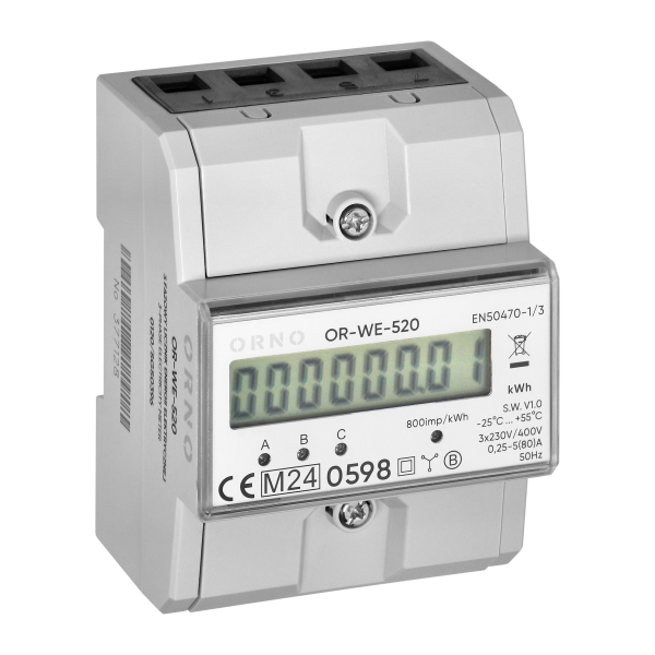 3-phase energy meter with MID, 80A, 4.5 modules, DIN TH-35mm 3-phase energy meter with MID, 80A, 4.5 modules, DIN TH-35mm