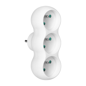 Rounded socket splitter 3x2P+E with central plug, white
