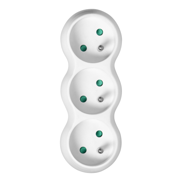 Rounded socket splitter 3x2P+E with central plug, white