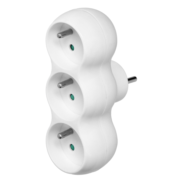 Rounded socket splitter 3x2P+E with central plug, white