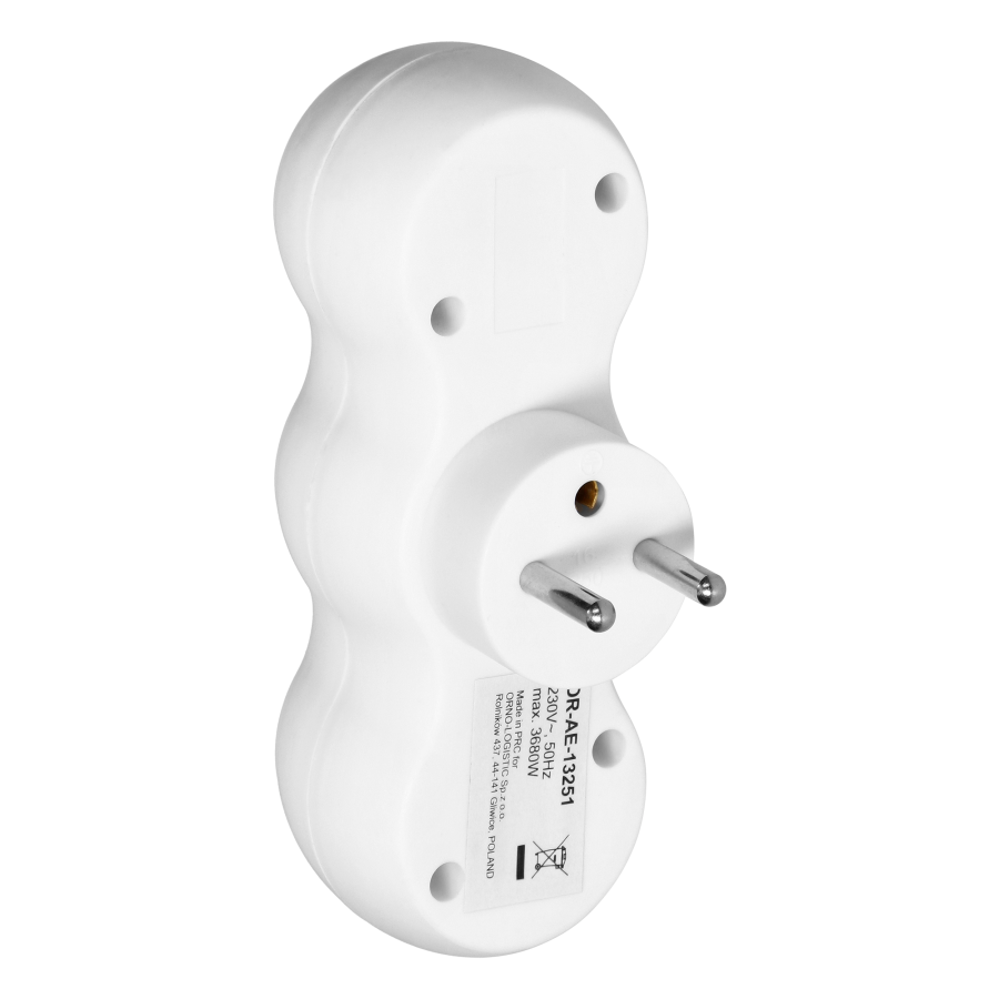 Rounded socket splitter 3x2P+E with central plug, white