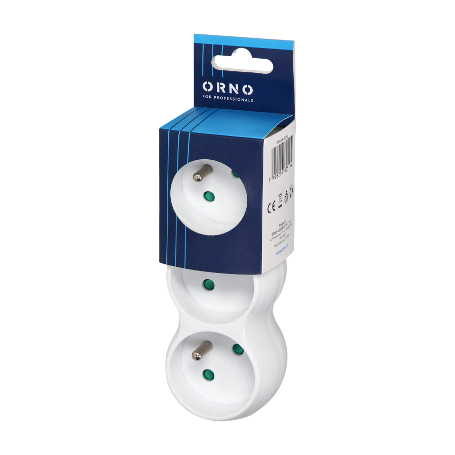 Rounded socket splitter 3x2P+E with plug on top, white