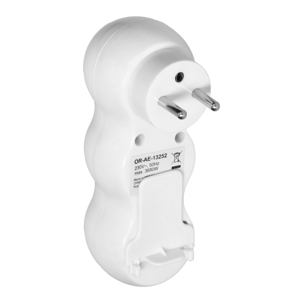 Rounded socket splitter 3x2P+E with plug on top, white