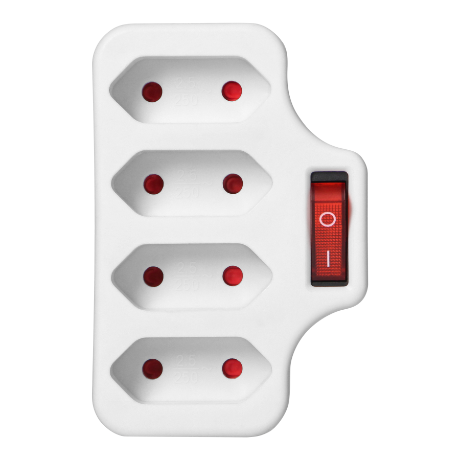 4x2P socket splitter with switch, white