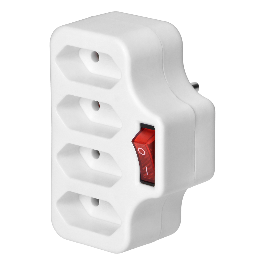 4x2P socket splitter with switch, white