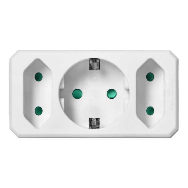 Socket splitter 2x2P + 1x2P+E (Schuko), white