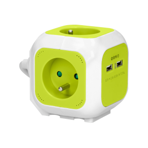 Przedłużacz 4-krotny z ładowarką 2xUSB 1,4m limonkowy