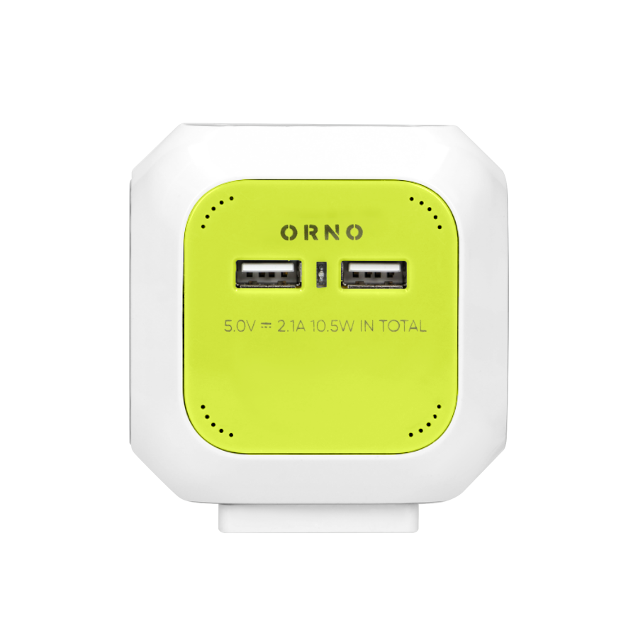 Extension sockets, 4 E-type sockets,  2 x USB charger, 1.4 m cable, lime