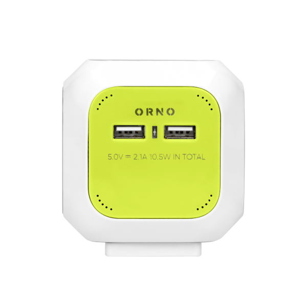 Przedłużacz 4-krotny z ładowarką 2xUSB 1,4m limonkowy