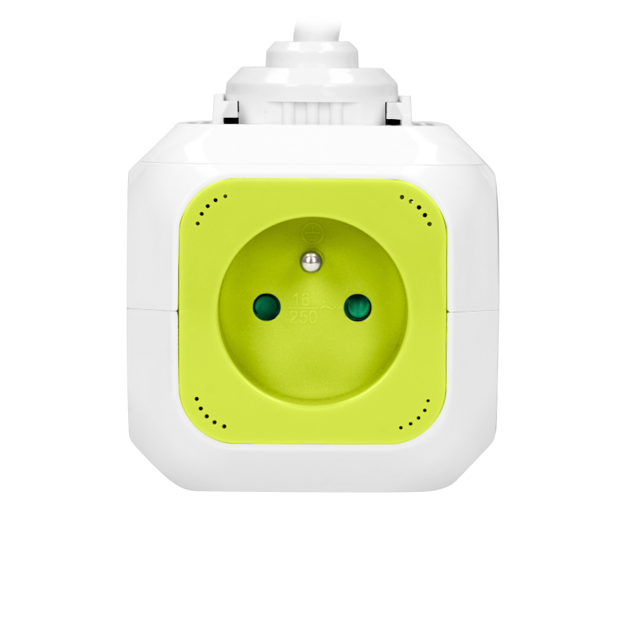 Przedłużacz 4-krotny z ładowarką 2xUSB 1,4m limonkowy