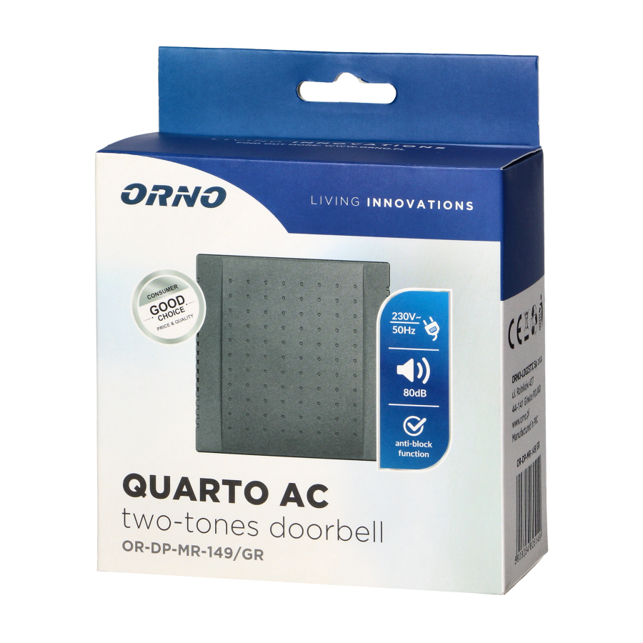 QUARTO two-tone electromechanical doorbell, graphite