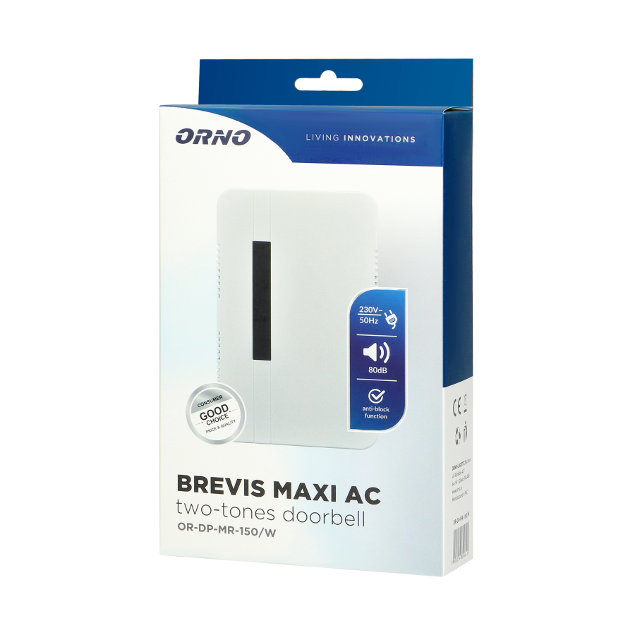 Dzwonek elektromechaniczny dwutonowy BREVIS MAXI AC, 230V, biały